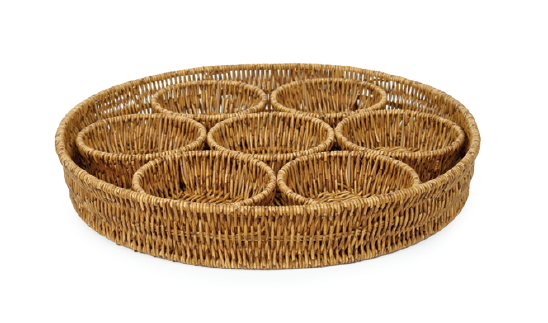 Conjunto De 8 Peças De Cestos Redondos Em Fibra Sintética Palha 41cm