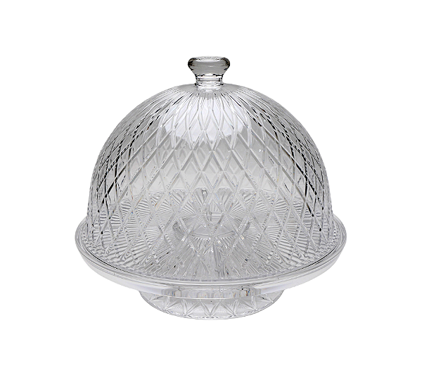 Boleira De Acrílico Com Cúpula Detalhe Lapidado Transparente 31cm