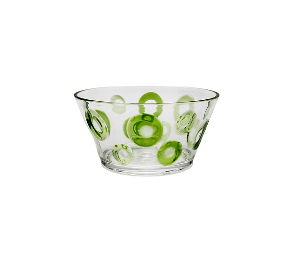 Jogo De 6 Peças De Bowls Em Acrílico Com Textura Círculos Transparente e Verde 14cm