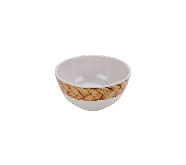 Jogo De 6 Bowls Em Resina Borda Tranças Branco e Laranja 15x8cm