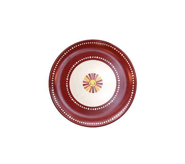 Jogo De 6 Pratos Rasos Em Cerâmica Estampa Solar Vinho e Branco 30 cm
