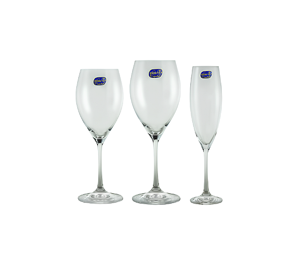 Jogo De 18 Taças De Cristal Sophia Bohemia - Água, Champagne e Vinho Tinto