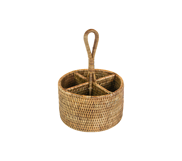 Porta Talheres e Temperos Redondo PAYA Em Rattan Natural 20x12x28cm