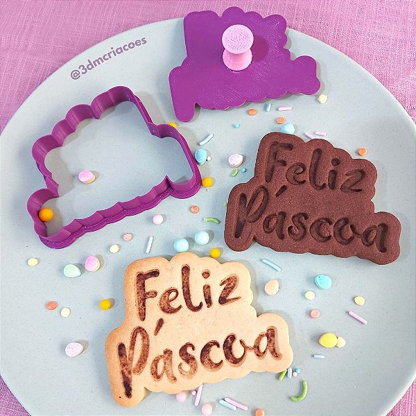 Cortador e Carimbo de biscoito Feliz Páscoa G