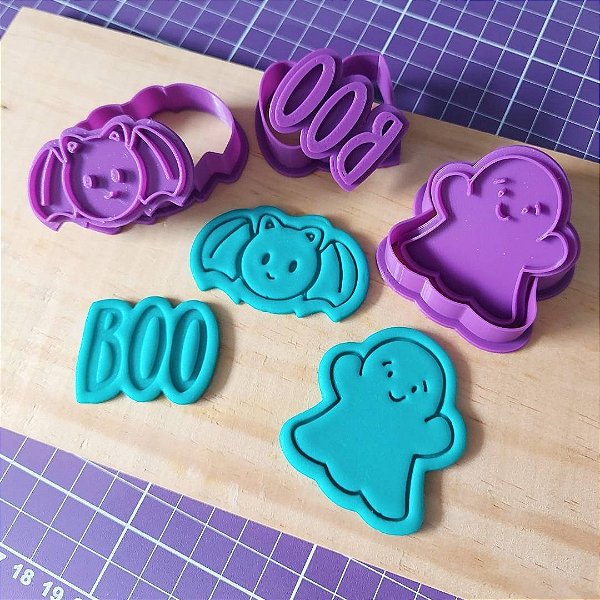 Cortador de Biscoito Halloween - kit 1 - fantasma, morcego e BOO