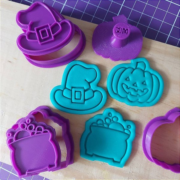Cortador de Biscoito de Halloween - kit 2 - caldeirão, chapéu de bruxa e abóbora