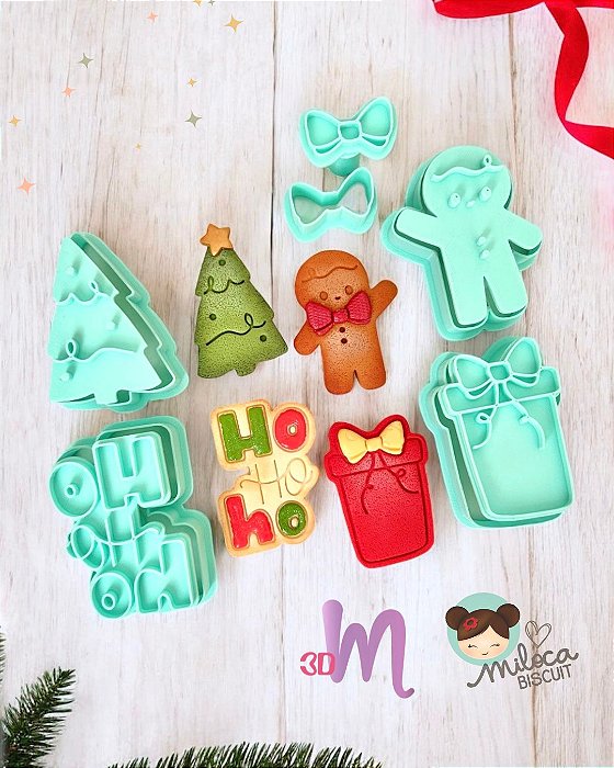Kit de cortador de biscoito com carimbo de Natal coleção Miloca