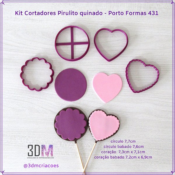 Kit Cortadores Pirulito quinado - Porto Formas 431 - Círculo e Coração
