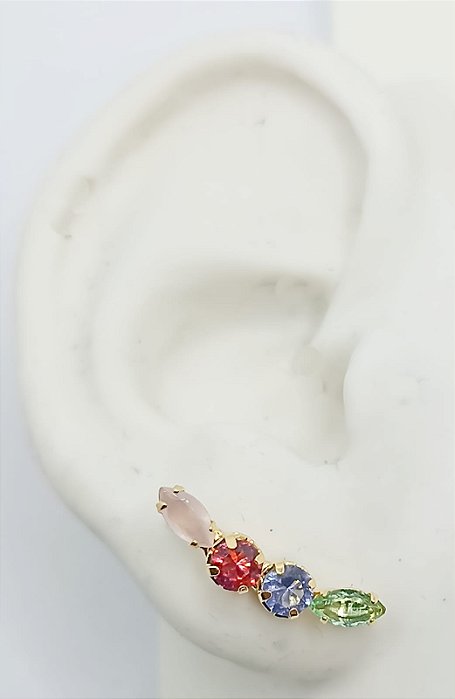 Brinco Ear Cuff Pedras Coloridas