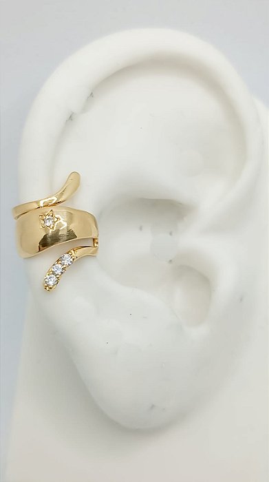 Brinco Piercing Onda Estilizada Cravejado