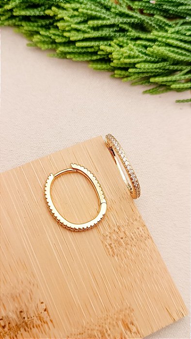 Brinco Argola Cravejada Oval