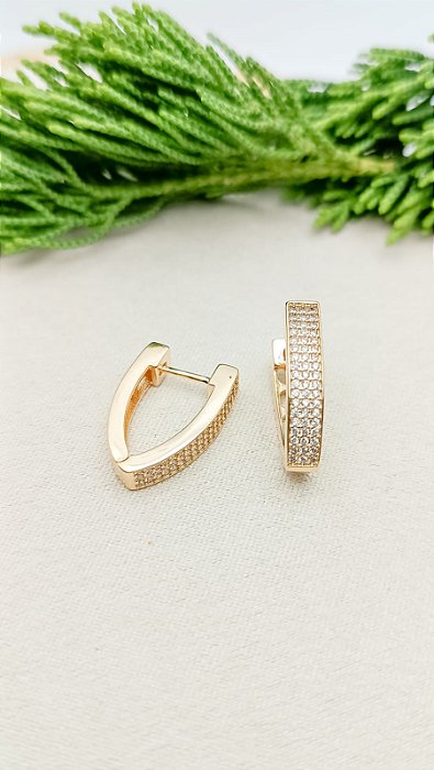Brinco Argola Cravejada Oval/ Triangular G