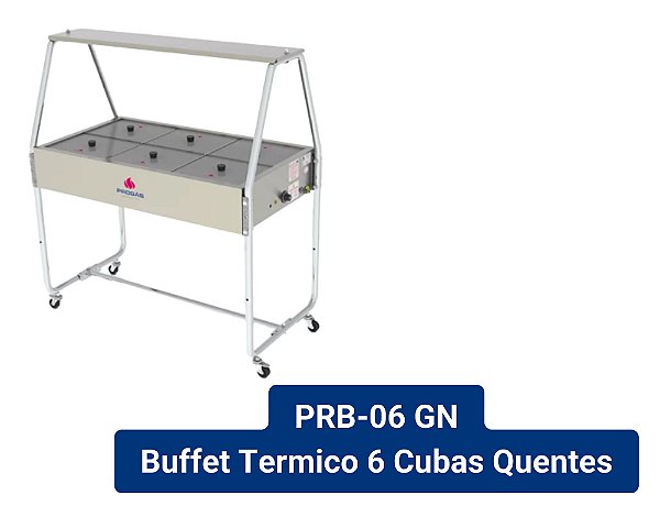 Carro Buffet Self Service Quente 06 Cubas PRB-06 Gn Tampa De Vidro - Progas