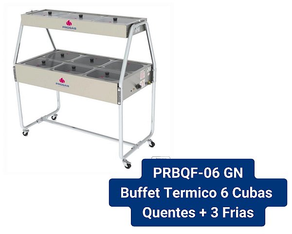 Carro Buffet Térmico 9 Cubas GN'S 6 Cubas Quentes + 3 Frias PRBQF-030 - Progas