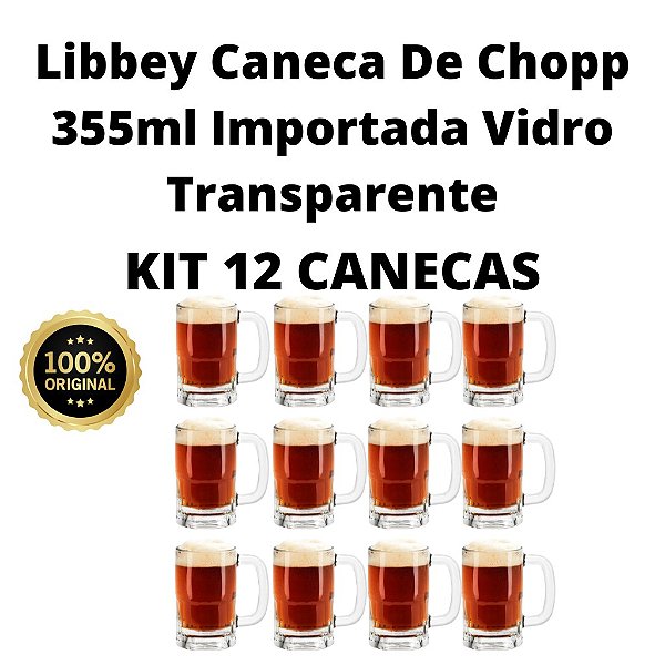 Kit 12 x Caneca De Chopp 355ml Cerveja Importada ORIGINAL México Libbey