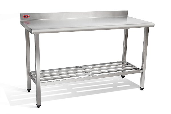 Mesa 1,50x0,70 Inox 304 C/Gde E Testeira Cant Redondo Fixa Cod 5359 Imeca