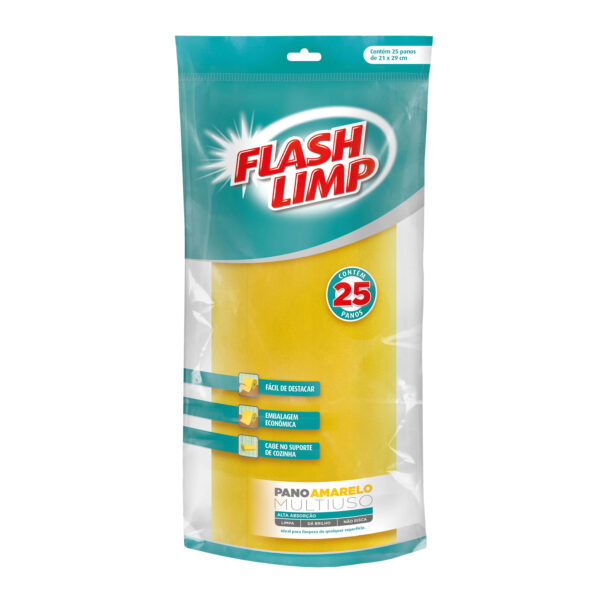 Rolo Pano Amarelo Multiuso 25 PÇ. FLP4533 - Flash Limp