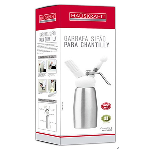Garrafa Sifao de Aluminio 500ML para Chantilly 3 bicos + Escova e Acessorios - Hauskraft