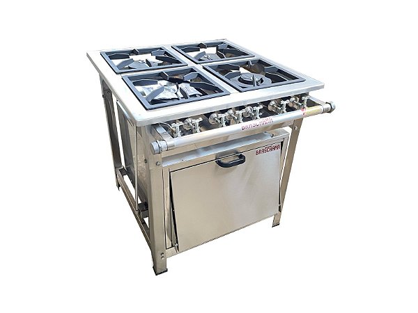 FOGÃO 4 BOCAS 30X30 P 6,5 CM COM FORNO AÇO 304 - BRASCHAMA
