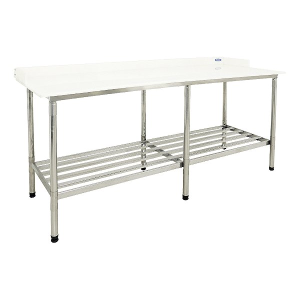 Mesa 1,90x0,70 Inox 304 com Grade e Testeira com 6 Pes Codigo 005360 - Imeca