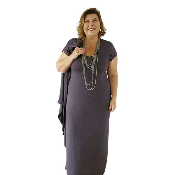 Vestido Longo Camisetão Manga Curta C/ Fenda