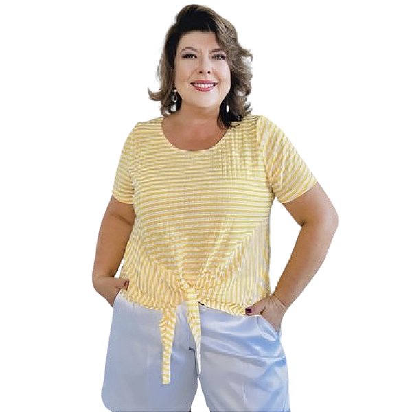 Blusa Manga Curta de Amarrar na Frente Listrada