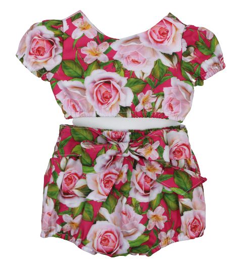 Cropped Com Short Menina Rosas Roana - Rosa