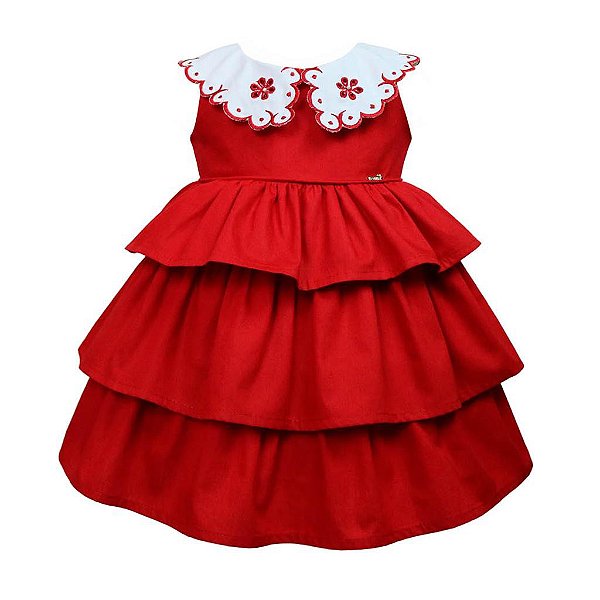 Vestido Gola Rechilieu Natal - Vermelho