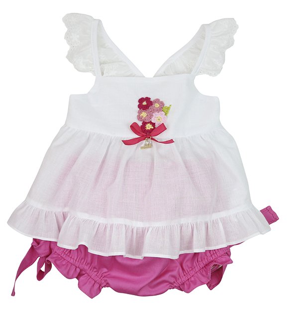 Conjunto Bata Com Culote Menina Rosas Crochê Roana - Pink
