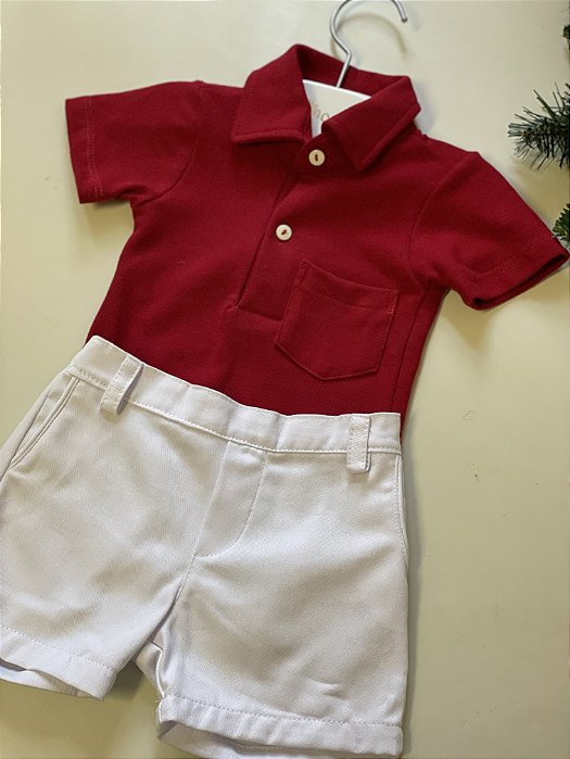 Conjunto Pólo Menino Natal - Vermelho