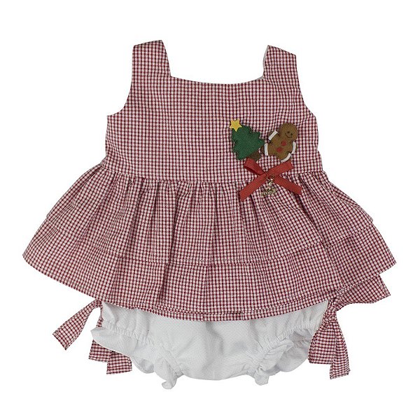 Bata com Culote Menina Magia De Natal Roana - Xadrez Vermelha