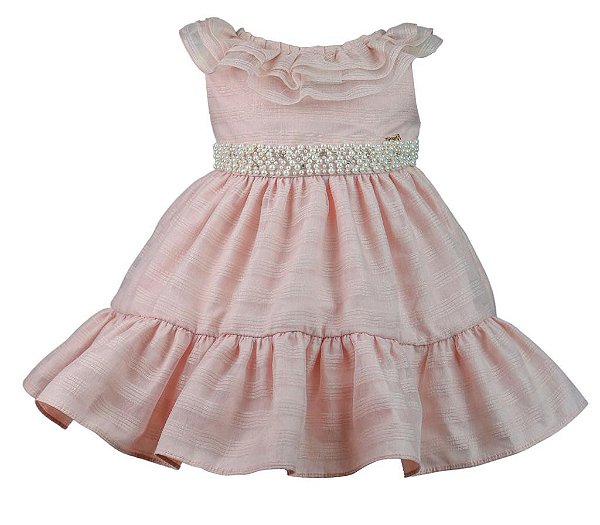 Vestido Infantil Cinto De Pérolas Rosa Seco Roana