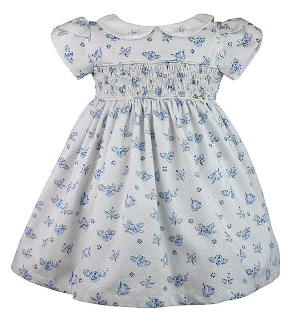 Vestido Infantil Floral I Love Roses Azul Roana