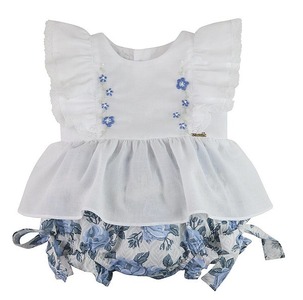 Conjunto Bata com Culote ou Short I Love Roses - Azul