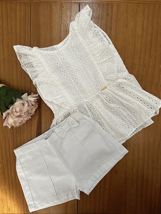Conjunto Infantil Bata com Culote ou Short Laise Magia Branco Roana