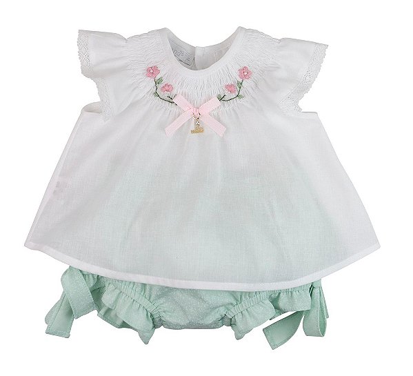 Conjunto Infantil Bata com Culote ou Short Floral Libélula Verde Roana