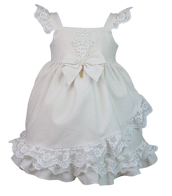 Vestido Infantil Rendas Cavalinho de Pau Marfim Roana