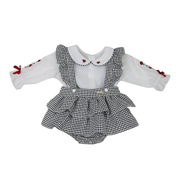 Jardineira com Body Joaninha Pied Poule