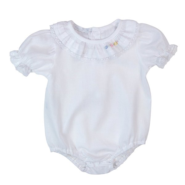 Body Infantil Avulso Gola Rococo Voil de Cambraia Branco Ahoara