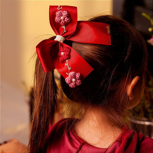Laço Infantil Grande Flor de Plush Roana