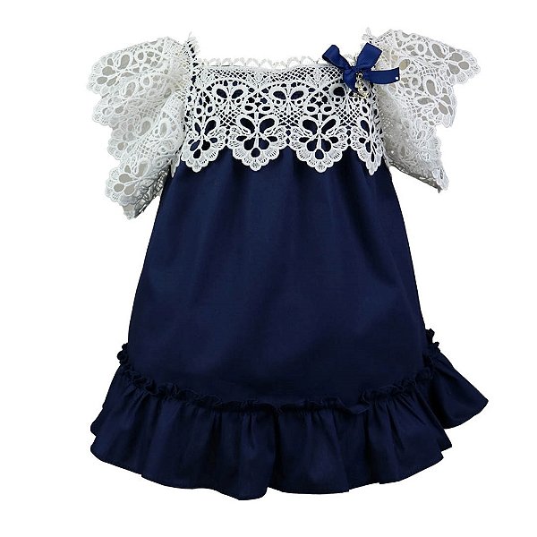 Vestido Infantil com Rendas Jardim Marinho Roana