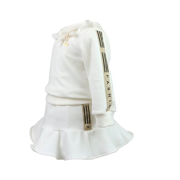 Conjunto Infantil de Moletom com Saia Feminino Fashion Off White Roana