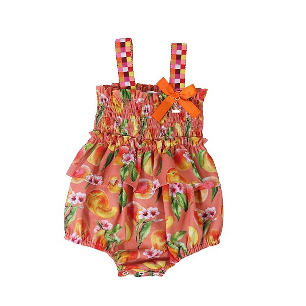 Pimpão Menina Infantil Pêssego e Flores Estampado Roana