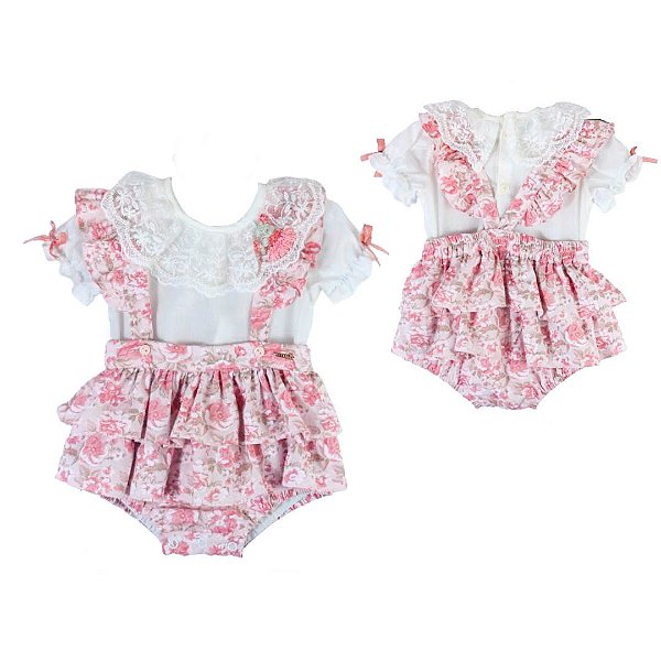 Jardineira Infantil com Body Leveza Rosa Roana