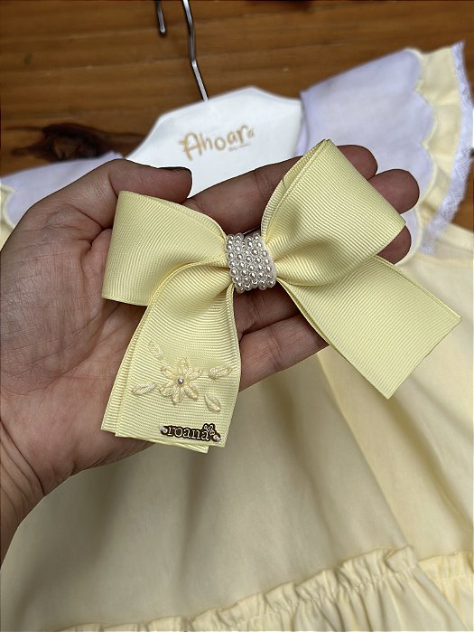 Laço Infantil Grande Ana Sofia Pêssego e Flores Amarelo Roana