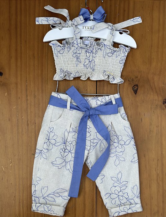 Conjunto Infantil Cropped com Calça Blue Lilac Roana