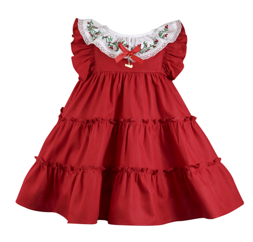 Vestido Infantil Trepadeira Bordada Vermelho Roana