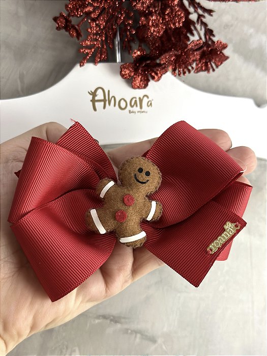 Laço Grande Menina Biscoito Luz de Natal na Presilha Roana