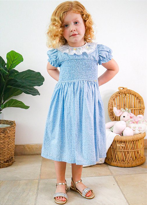 Vestido Infantil Borboletando Azul Roana
