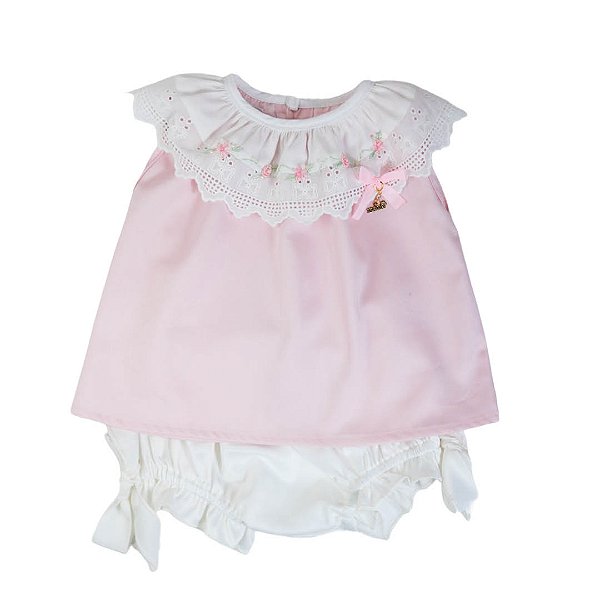 Conjunto Infantil Bata com Culote ou Short Pétalas do Meu Jardim Rosa Roana